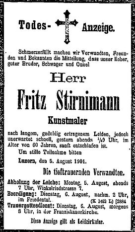 Todesanzeige Friedrich «Fritz» Stirnimann (1901)
