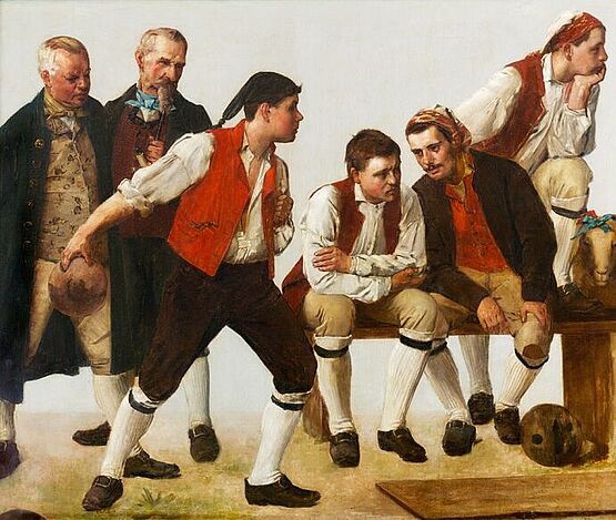 Friedrich Stirnimann: Kilbi Kirchweih im Kanton Luzern: Kegelschub der Künstler (1891) 