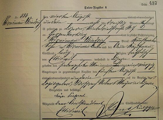 Eintrag Friedrich Stirnimann im Totenregister des Civilstandskreises Luzern