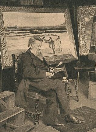 Ernst Stückelberg (1831–1903) in seinem Atelier, undatiert