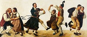 Friedrich Stirnimann: Kilbi Kirchweih im Kanton Luzern: Drei tanzende Paare (1891) 