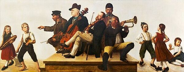 Friedrich Stirnimann: Kilbi Kirchweih im Kanton Luzern: Musikanten und Kinder (1891) 