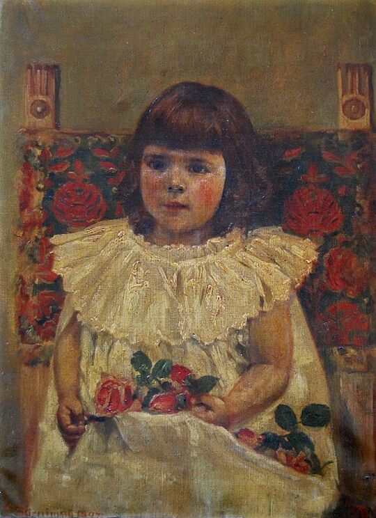 Werk Sitzendes Mädchen im weissen Kleid mit Rosen auf dem Schoss