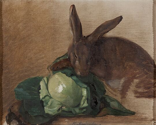 Werk Mittagsruhe: Sitzender Hase an Kabiskopf